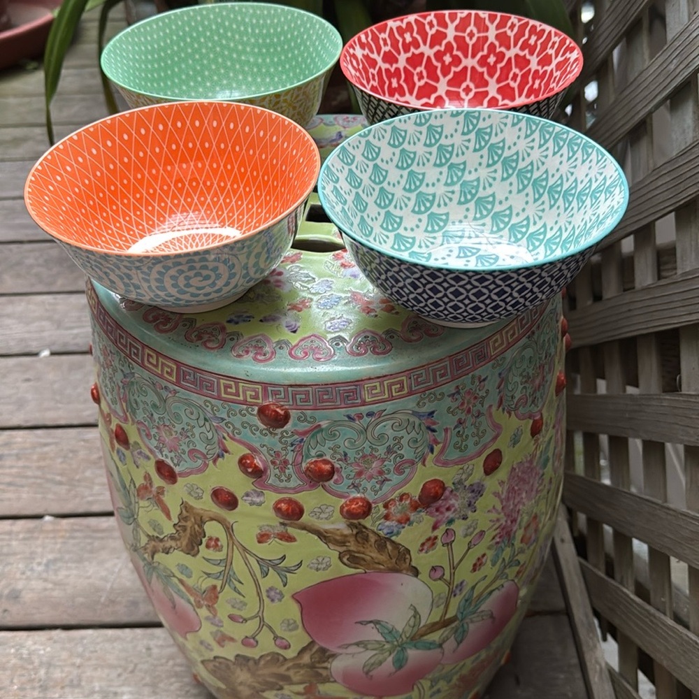 Set of four Colorful Ceramic Patterned Bowls. NEW. With tags.